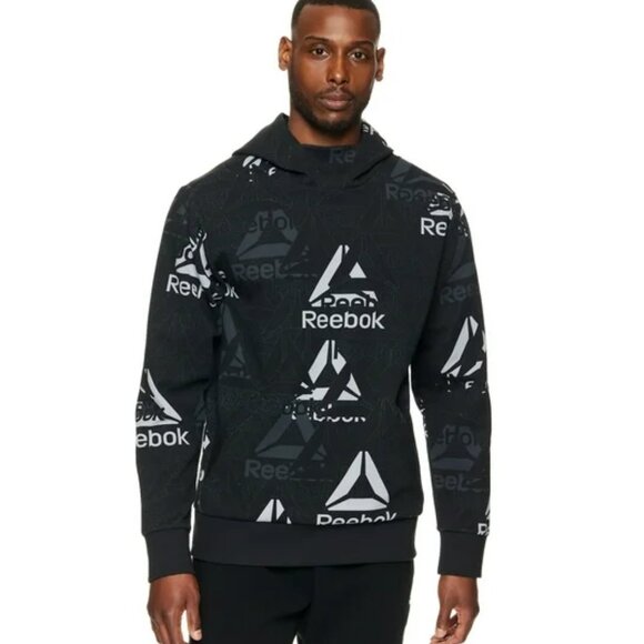 Reebok Other - Reebok Men’s Unwind AOP Hoodie – Black Logo Print Sweatshirt, Size 3XL